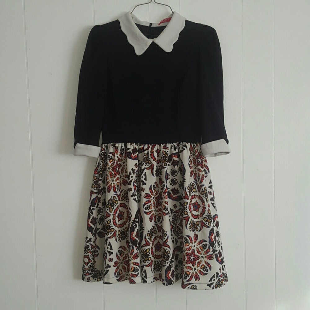 -SOLD- HSTYLE Kaleidoscope Skirt Dress 3/4 Sleeves